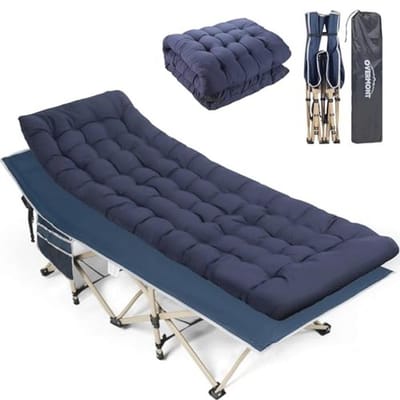 Inklapbaar Extra Groot Veldbed met Matras - Campingbed voor Volwassenen, 190 x 71 x 36 cm - Tot 250 kg Belastbaar - 2400D Oxford Weefsel, Inclusief Zijvak en Draagtas