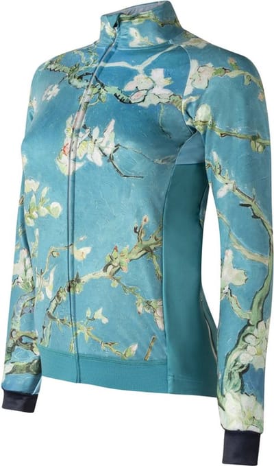 Blauwe dames winter fietsjas - Ingeklikt - Amandelbloesem Vincent Van Gogh - Winddicht en waterafstotend - 3XL (44-46)