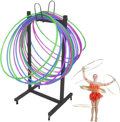 Opbergrek voor Hoepels - Organizer Cirkels - Sportartikelen Opbergen - Verrijdbaar met Rem - 35x40x80 cm - Zwart
