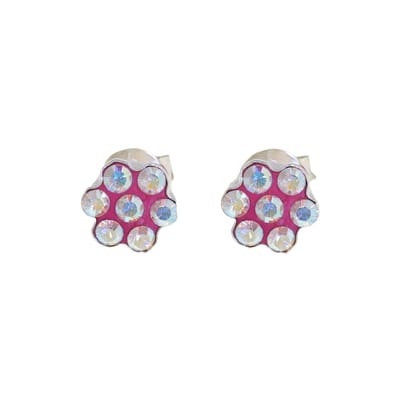 Behave - Oorbellen - Bloem - 925 Sterling Zilver - Aurore Boreale Kristal steentjes -Fuchsia Rood