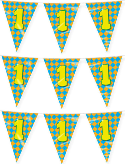 Paperdreams verjaardag 1 jaar thema vlaggetjes - 3x - feestversiering - 10m - folie - dubbelzijdig