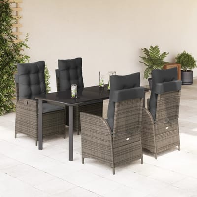 vidaXL - 5-delige - Tuinset - met - kussens - poly - rattan - grijs