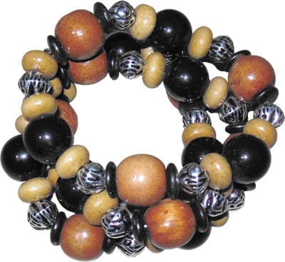 Armband 3-delig kralen bruine tinten met zilver