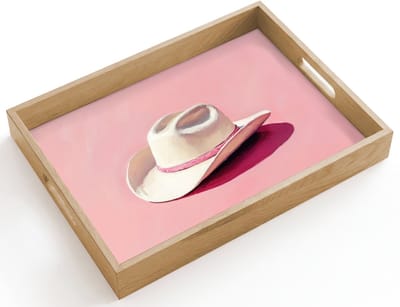 Dienblad hout 40x30 cm - Schootdienblad - Zomers - Hoed - Roze - Borrelplank rechthoek - Plateau dienbladen