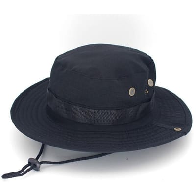 Camouflage Tactische Boonie Hoeden Kamperen Klimmen Bucket Sluipschutter Hoed Mannen Buiten Vissen Wandelen Pet Zon Bescherming Boonie Petten 55-62CM black