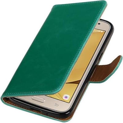Zakelijke Book Case Telefoonhoesje Geschikt voor de Samsung Galaxy J2 2016 - Portemonnee Hoesje - Pasjeshouder Wallet Case - Groen