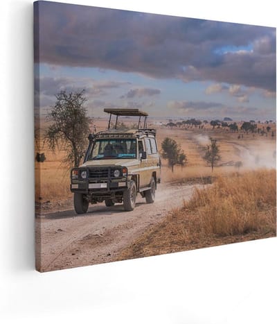 Artaza Canvas Schilderij Safari Jeep - 50x40 cm - Wanddecoratie Afrika - Muurdecoratie Landschap - Kamer Accessoires Natuur