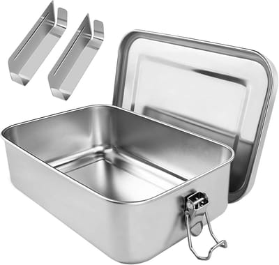 Famanu - Lunchbox roestvrijstalen lunchbox 1400 ml met scheidingswand en lekvrije sluiting