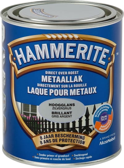 Hammerite Metaallak Hoogglans - Zilver Grijs - 0,75 l - 10 m²/l - Afwerkingslaag