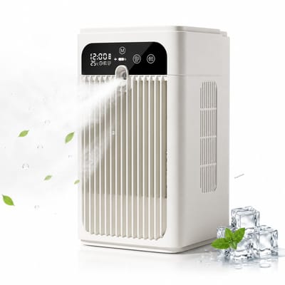 DreamGoods Aircooler met Waterspray - Verkoelen Met Water of IJs - 3-in-1 Luchtkoeler - Koelen, Ventileren & Bevochtigen - Air Cooler - Ventilateur - Mobiele Airco - Mobiele Airco - Airco zonder Afvoerslang - Ventilator voor Slaapkamer - Kantoor