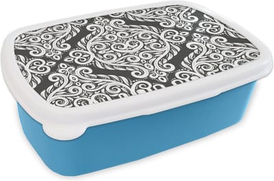 Broodtrommel Blauw - Lunchbox - Brooddoos - Patroon - Abstract - Wit - 18x12x6 cm - Kinderen - Jongen