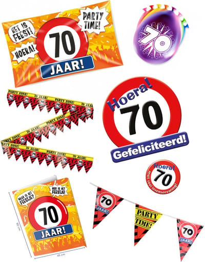 70 jaar verjaardag versiering pakket – vlag - gevelvlag – ballon – paperdreams