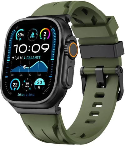 Strap-it Siliconen 'Race' bandje geschikt voor Apple Watch 1/2/3/4/5/6/7/8/9/10/11/SE/SE2/SE3/Ultra (2/3) - Maat: 44/45/46/49mm - Legergroen