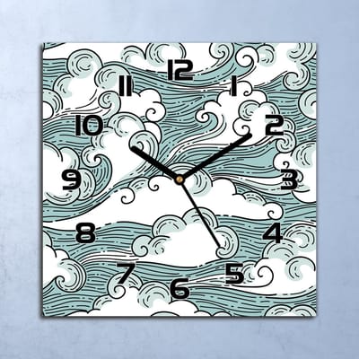 Coloray Wandklok - Winderige golven Glazen Klok - 30x30 cm - Lichtblauw Wandklok - Wandklok Vierkant - Wandklok Industrieel - Wandklok Keuken - Stille Wandklok