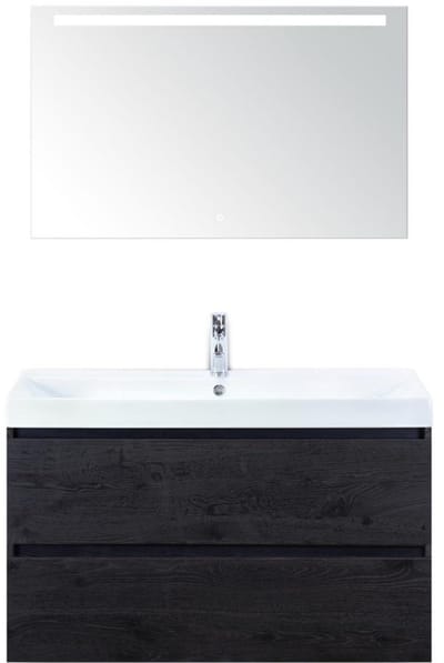 Maxx XL Badmeubelset 100 cm - Black Oak - Wastafel Just 1 Kraangat met LED Spiegel