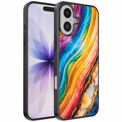 Geschikt voor iPhone 17 Telefoonhoesje met Regenboog Goud Marmer Opdruk - TPU Backcover Case Rainbow Gold Marble Design - Smartphonica geschikt voor iPhone 17