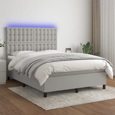 vidaXL - Boxspring - met - matras - en - LED - stof - lichtgrijs - 140x190 - cm