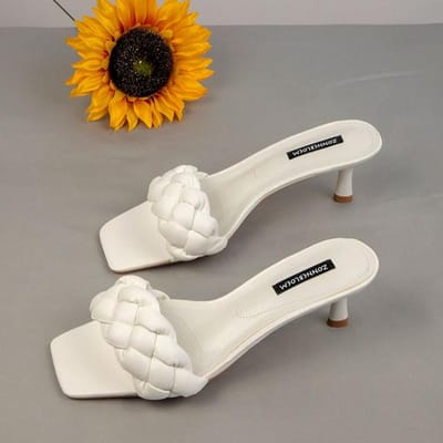 Dames Sandalen Hoge Hakken Zomerschoenen Vrouw Trendy Comfortabel Gedraaid Weefsel Dunne Hak 7cm Dames Schoenen Voor Feest 38 wit