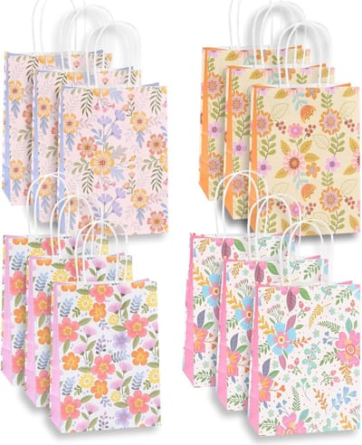 12 geschenkzakjes met handvat, 25 x 18 cm, cadeauzakjes voor feestdagen, verjaardagen en speciale gelegenheden