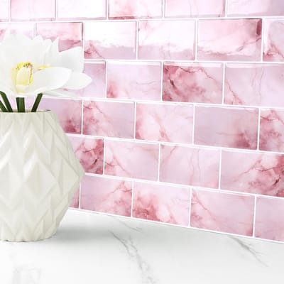Zelfklevende 3D Wandtegels voor Keuken en Badkamer - Roze Marmer Effect - 30x30CM - 32 Stuks Waterdichte PVC Tegels voor Backsplash en Vloer