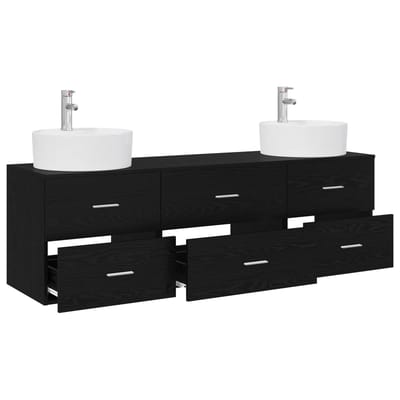 vidaXL - Badkamerkast - set - 3 - st - Zwart - 161.5 - x - 44.5 - x - 82 - cm - Bewerkt - hout