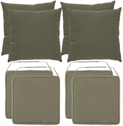 Hesperide 4x stoelkussen + 4x sierkussen - olijfgroen - polyester - uv/waterbestendig