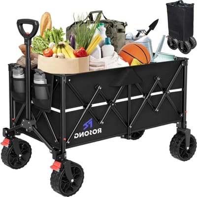 Opvouwbare transportwagen - Bolderkar met wielen - Zware spullen vervoeren - Stabiel stalen frame - 150 liter inhoud - Zwart