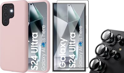 Hoesje geschikt voor Samsung Galaxy S24 Ultra - Screenprotector Volledig Dekkend Glas & Camera Protector - Mat Back Case Roze