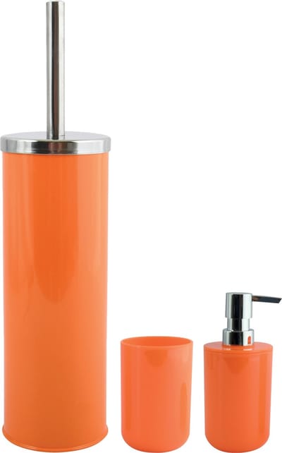 MSV Toiletborstel in houder/beker/zeeppompje badkamer set Moods - metaal/kunststof - oranje