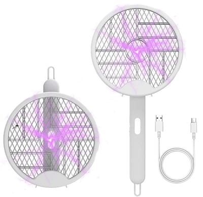 Allecto Plus - Elektrische vliegenmepper met 3 functies en USB-oplaadbaar - 4000 V - Hangende insectenverdelger met veiligheidsnet