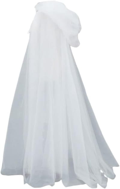 Elegante Tulle Cape met Kap voor Middeleeuwse Kostuums, Bruiloften, Carnaval en Cosplay, Wit en Lang