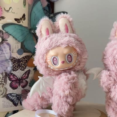 Labubu Schattig Roze Konijn Pluche Babykleding Set met Engel Duivel Vleugels DIY Mode Speelgoed Verjaardagscadeau No doll Only clothes