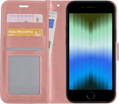 Hoesje Met Pasjeshouder - Geschikt voor Apple iPhone SE (2022) - Luxe Bookcase Portemonee - Flip Case - Kunstleer Book Case - Flipcase - Book Cover - Walletcase - Portemonneehoes - Rosé goud