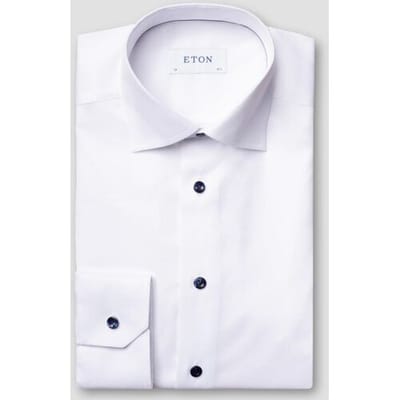 Eton Overhemd Navy Details Uni Color Luxury Signature Twill Wit / male