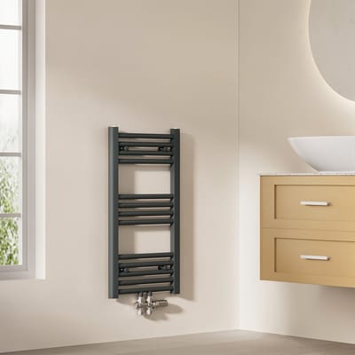 EMKE Handdoekradiator - 75x40 cm - 244 W - Mat Antraciet - CV Badkamer Radiator - Midden/ Zij- Aansluiting