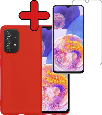 Hoesje - Met Screenprotector - Geschikt voor Samsung Galaxy A23 - Sterk & Shockproof - Telefoon Hoes - Back Cover - Siliconen Case - Telefoonhoes - Rood