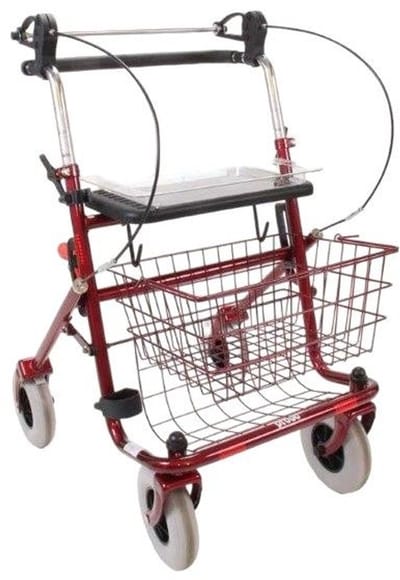 Premis Provo 2e Generatie Rollator – Comfort & Stabiliteit – Inklapbaar - Tot 120 kg - In hoogte verstelbaar - Duwbeugel & stang boven – Met Metalen Remmen – Metallic Rood