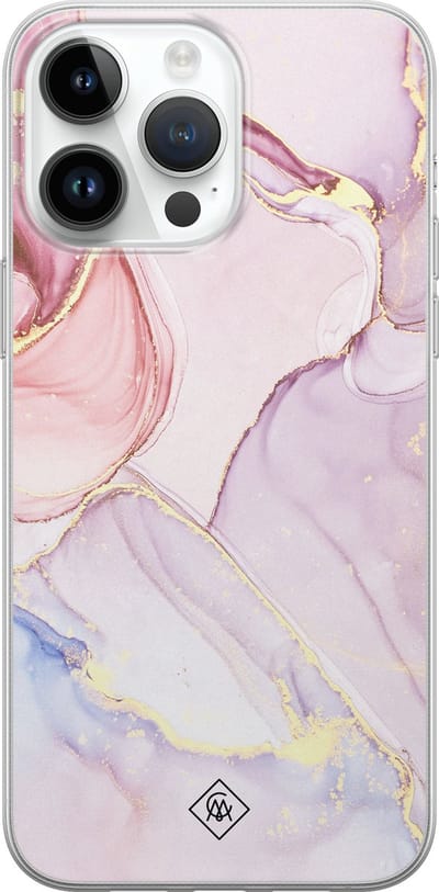 Casimoda® hoesje - Geschikt voor iPhone 14 Pro Max - Marmer roze paars - Siliconen/TPU telefoonhoesje - Backcover - Marmer - Paars