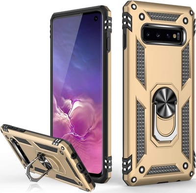 Anti-Shock Hybrid Ring Armor Hoesje Geschikt voor: Samsung Galaxy S10 Plus - Goud