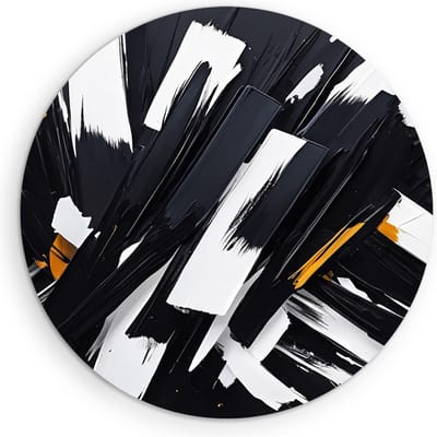 Saammp - Muurcirkel Hout - Abstract - Geometrische Kunst - Zwart-Wit - Oranje - Ø 90 - Wandcirkel - Wanddecoratie Cirkel - muurdecoratie Woonkamer - Slaapkamer decoratie - Rond Schilderij