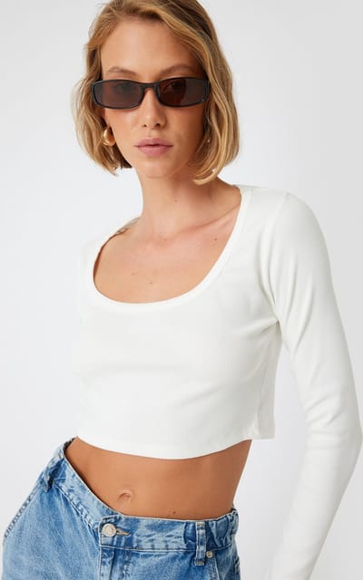 U-kraag Lange mouw T-shirt