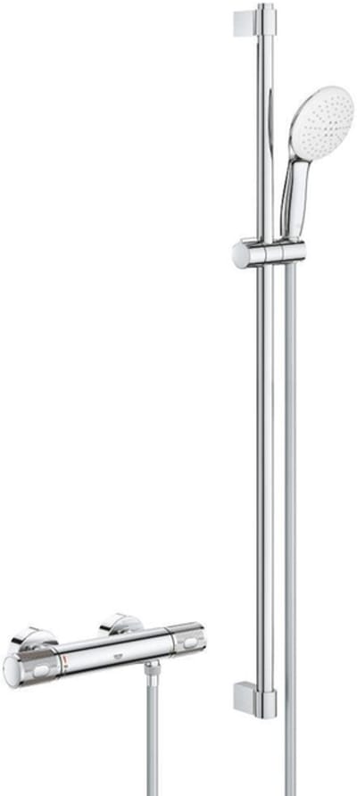 Grohe Grohtherm 1000 Performance Doucheset - thermostatische douchekraan - met rozetten - met glijstangset - 90cm - ronde handdouche - 2 straalsoorten - gladde doucheslang - chroom