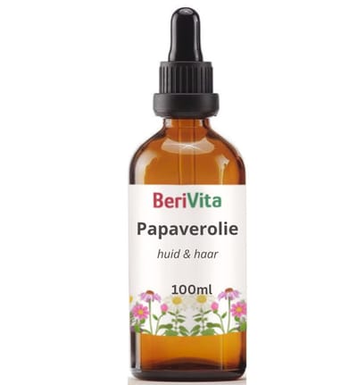Papaverolie 100ml Pipetfles Glas - Puur en Koudgeperst - Onbewerkte Papaver Olie - Huidolie en Haarolie - Poppy Seed Oil