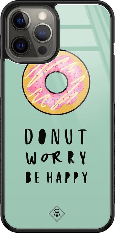 Casimoda® hoesje - Geschikt voor iPhone 12 Pro Max - Donut Worry - Luxe Hard Case Zwart - Backcover telefoonhoesje - Mint