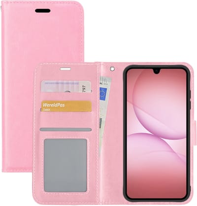 Hoesje - Met Pasjeshouder - Geschikt voor Samsung Galaxy A17 - Luxe Bookcase Portemonee - Flip Case - Kunstleer Book Case - Flipcase - Book Cover - Walletcase - Portemonneehoes - Lichtroze