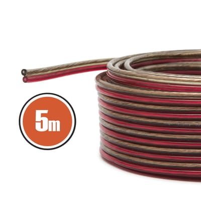 Speakerkabel 2x 0,5 mm² OFC – 5 Meter – Transparant Rood/Zwart – Audio Kabel voor Speakers & Geluidssystemen [NX20026X5]