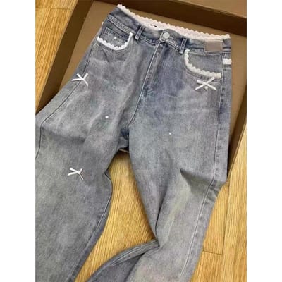 Retro Kant Kant Design Jeans voor Dames met Hoge Taille en Slankheid, Losse Rechte Wijde Pijpen XL gray