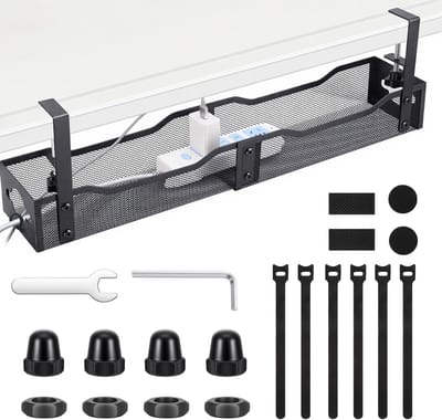 Dailygoods- Kabelbeheerlade - Installatie zonder boren - Draadorganizer - Verstelbare klemmen - Geventileerd mesh-ontwerp - Zijopening voor toegang - Kabelorganizer
