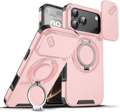 Hoesje Geschikt voor iPhone 17 Pro Max hoesje Rose Goud - Shock Hybrid Armor Hoes met Kickstand Ring en Camera Bescherming - Geschikt voor MagSafe