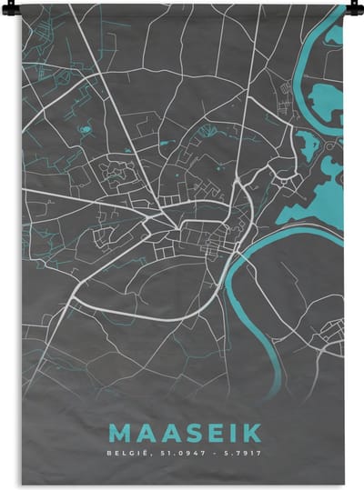 Wandkleed - Wanddoek - Plattegrond – Maaseik – Blauw – Stadskaart - Kaart - 120x180 cm - Wandtapijt